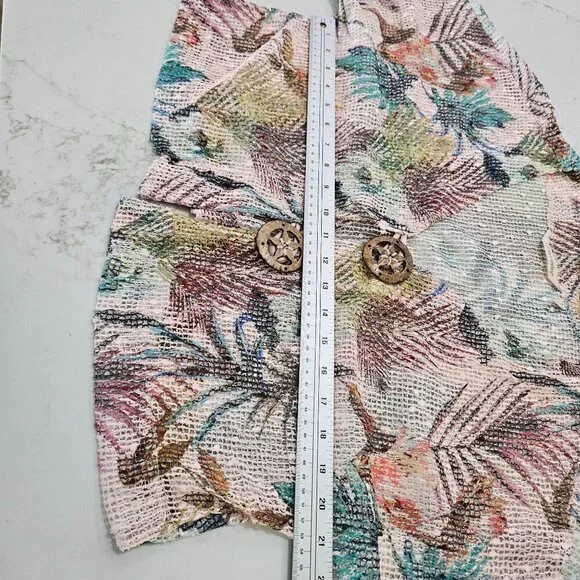 Soft Surroundings Cropped Cardigan Sweater Small Tropical Leaf Mesh-Weave Pink - Picture 9 of 11